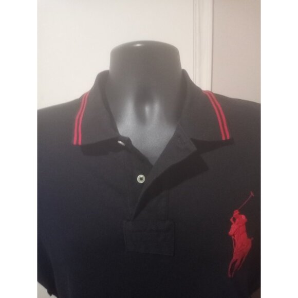 Polo Ralph Lauren Mens XL Custom Fit Polo Shirt Black Red Big Pony #8 - Picture 3 of 12